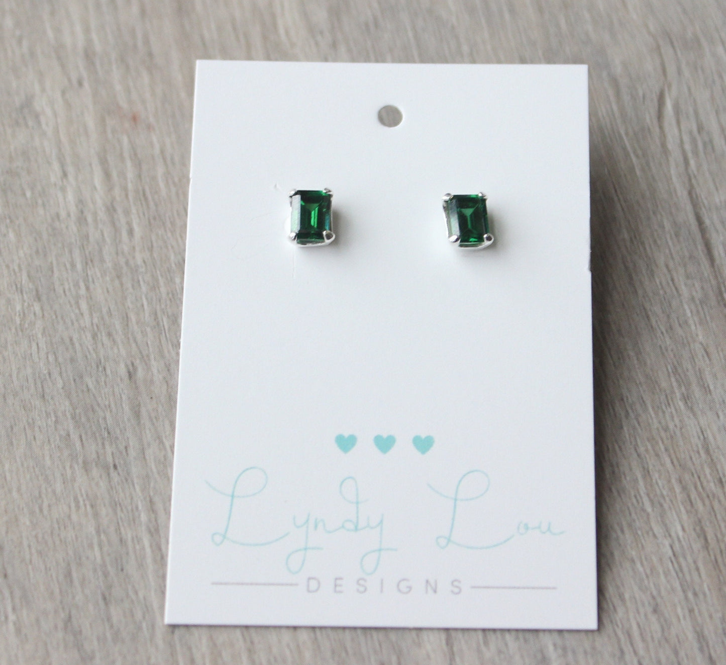 Emerald Cut Emerald Earrings // Sterling Silver Emerald Cubic Zirconia Stud Earrings // May Birthstone Stud Earrings // Emerald Cut Studs