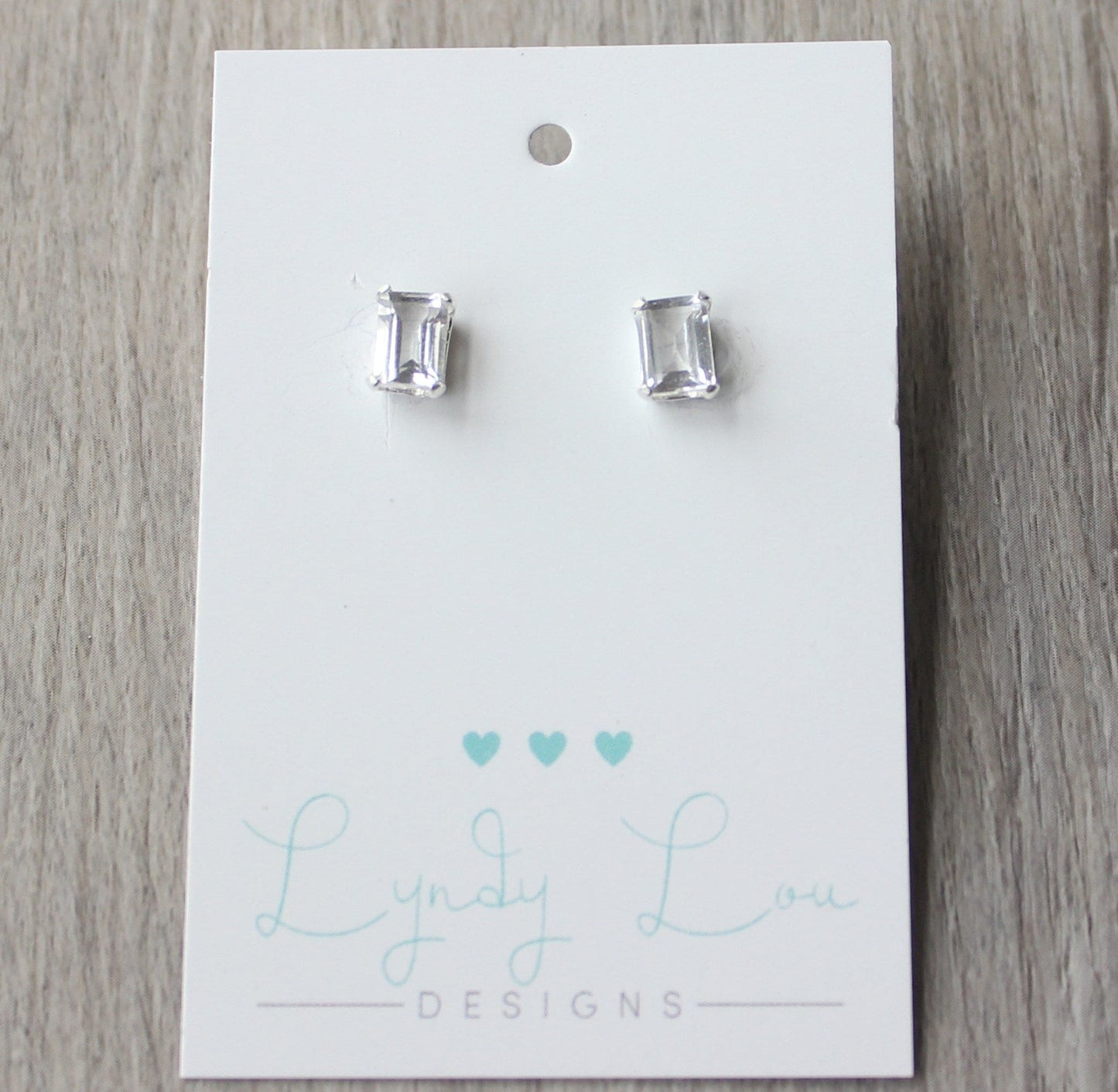 Emerald Cut Earrings // Sterling Silver Cubic Zirconia Stud Earrings // April Birthstone Bridal Earrings // Emerald Cut Studs