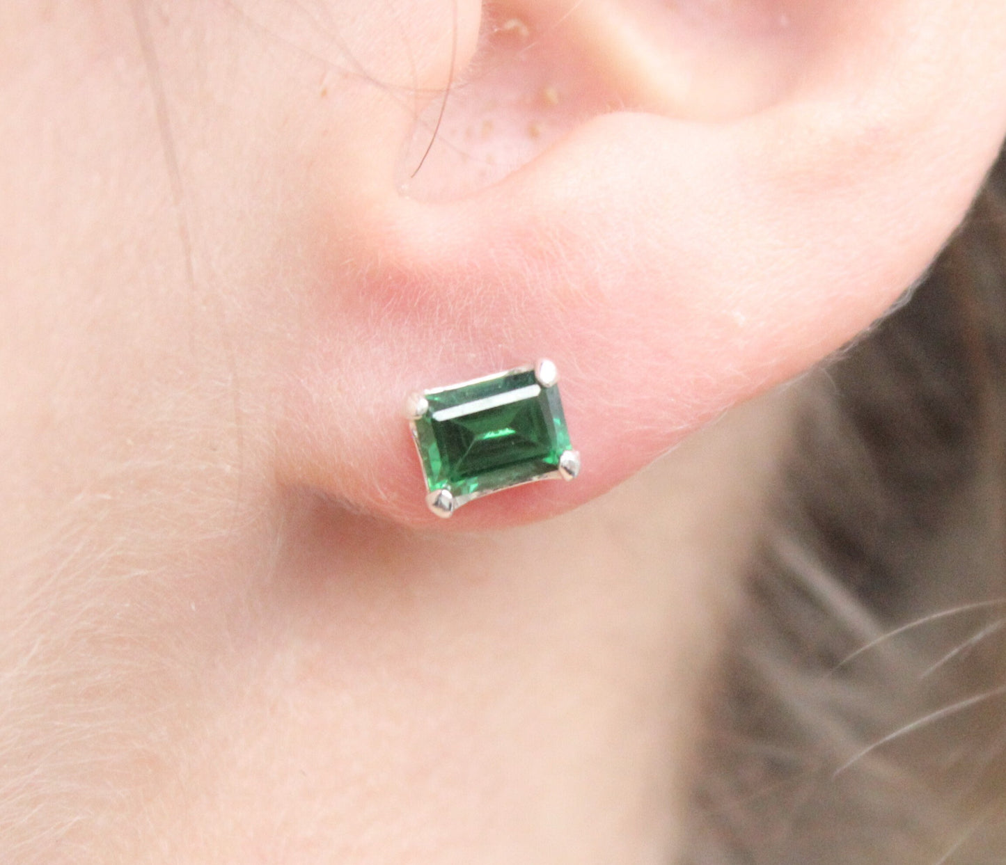 Emerald Cut Earrings // Sterling Silver Radiant Cubic Zirconia Stud Earrings // April Birthstone Bridal Earrings // Radiant Octagon Studs
