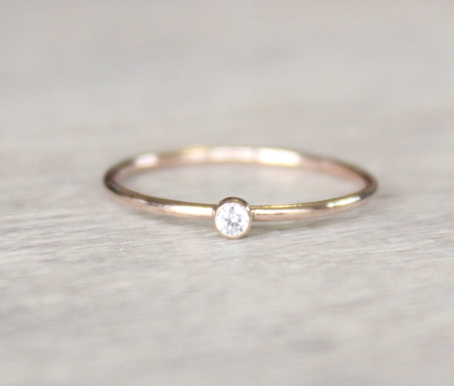 Rose Gold Simulated Diamond Ring // 14K Rose Gold Filled Cubic Zirconia Stacking Rings // April Birthstone Rings// Slim CZ Stacking Ring