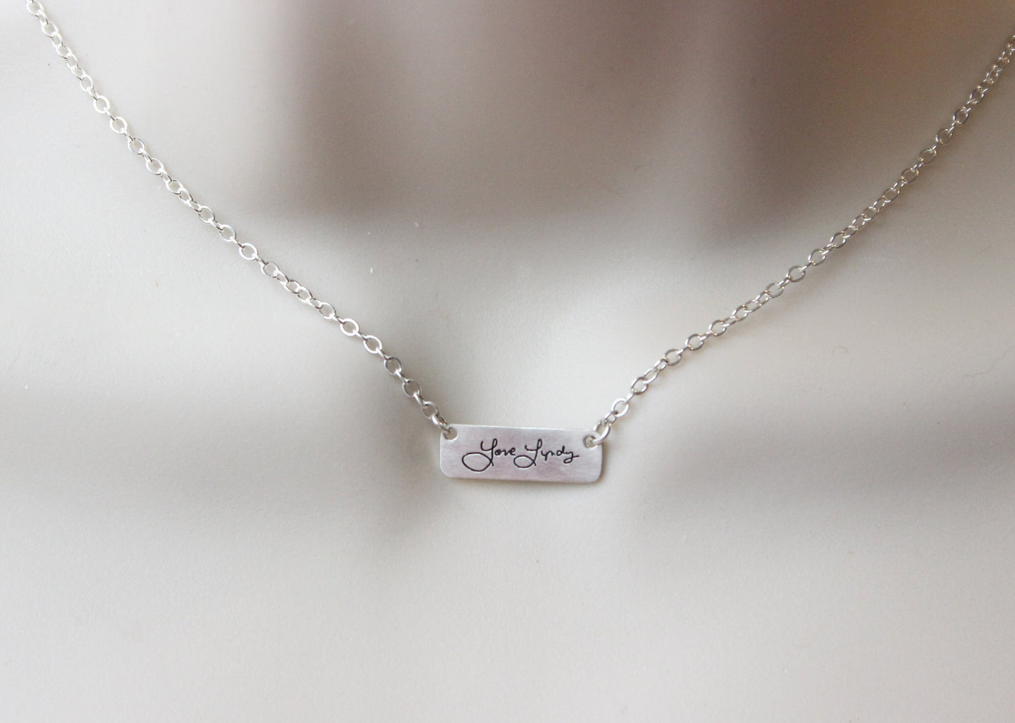 Handwriting Necklace // Sterling Silver Signature Necklace // Custom Engraved Actual Handwriting Bar Jewelry // Name Necklace