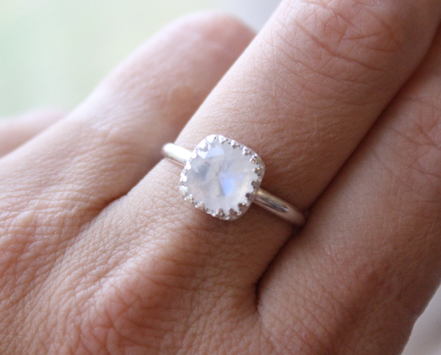 Rose Cut Moonstone Ring // Sterling Silver Rainbow Moonstone Ring  // Rose Cut Moonstone Engagement Ring // June Birthstone Ring