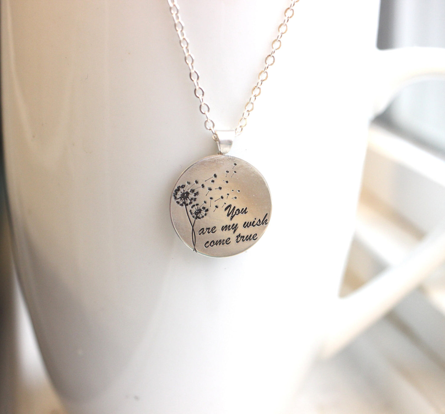 Dandelion Necklace // Personalized Sterling Silver Necklace - Custom Engraved Wish Necklace Valentine's Day Gift - You Are My Wish Come True