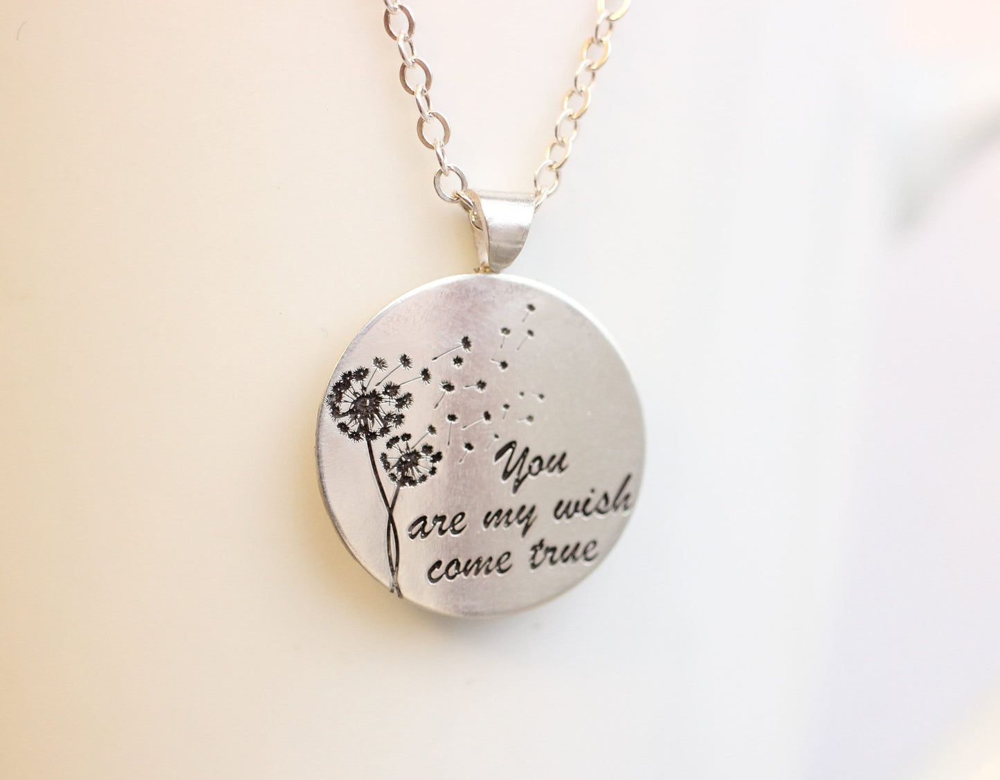Dandelion Necklace // Personalized Sterling Silver Necklace - Custom Engraved Wish Necklace Valentine's Day Gift - You Are My Wish Come True