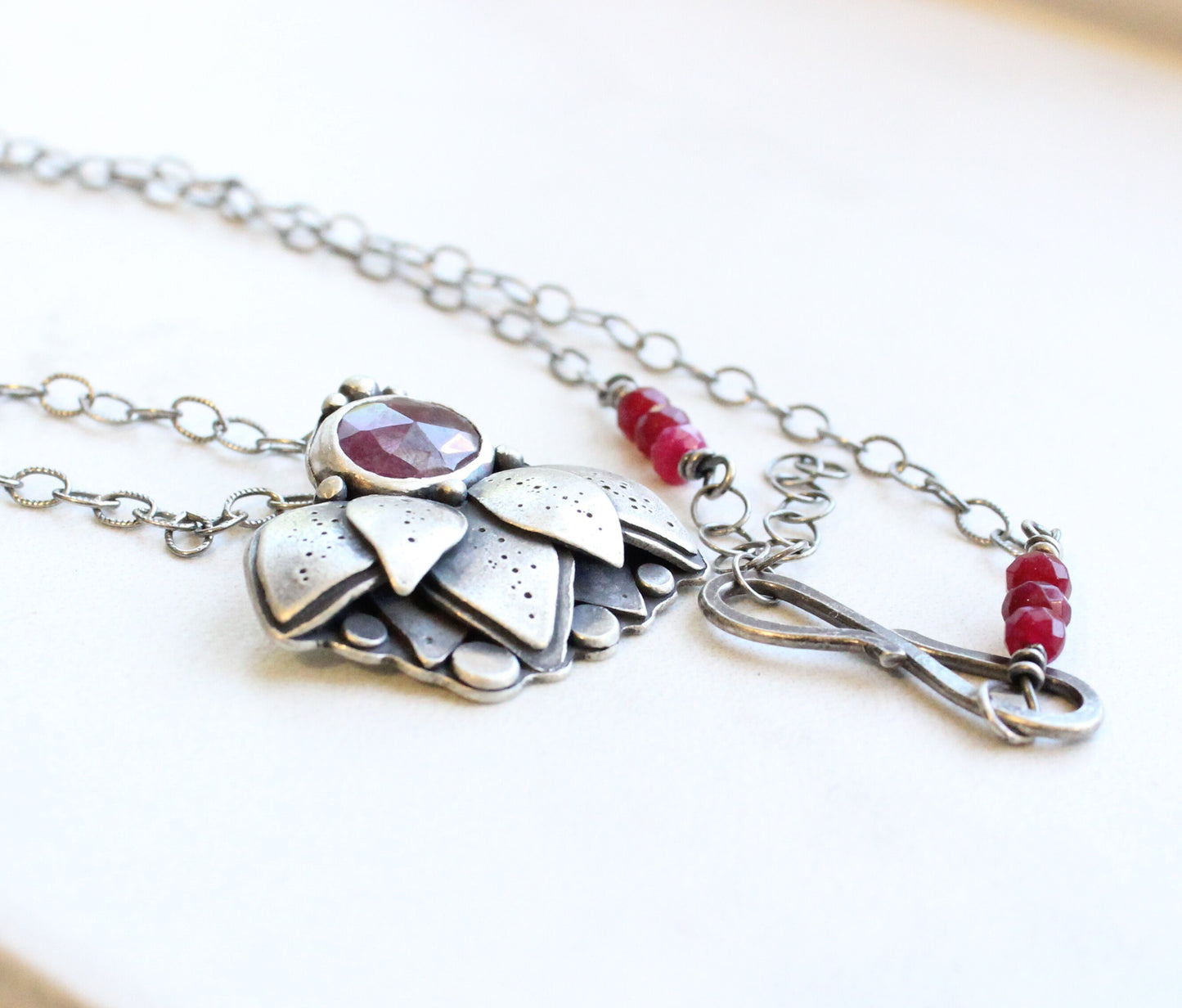 Sterling Silver Ruby Necklace // Natural Ruby Unique Necklace // July Birthstone Necklace