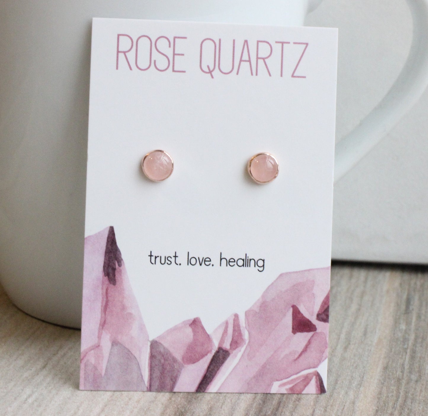 Rose Gold Rose Quartz Earrings // Rose Quartz Stud Earrings // 6mm Cabochon Earrings // 14k Rose Gold Filled Gemstone Studs