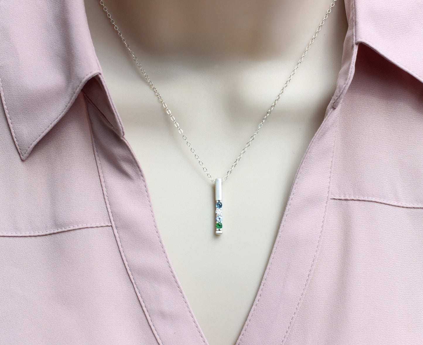 Birthstone Bar Necklace // Satin Finish Sterling Silver or Solid Gold Vertical Bar Gemstone Personalized Necklace // Custom Pendant for Mom