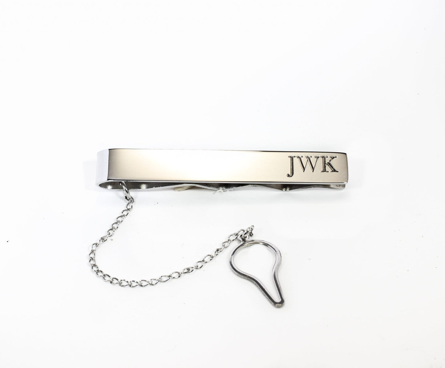 Custom Tie Clip with Chain // Groomsmen Tie Clip // Personalized Father's Day Gift // Stainless Steel Tie Bar