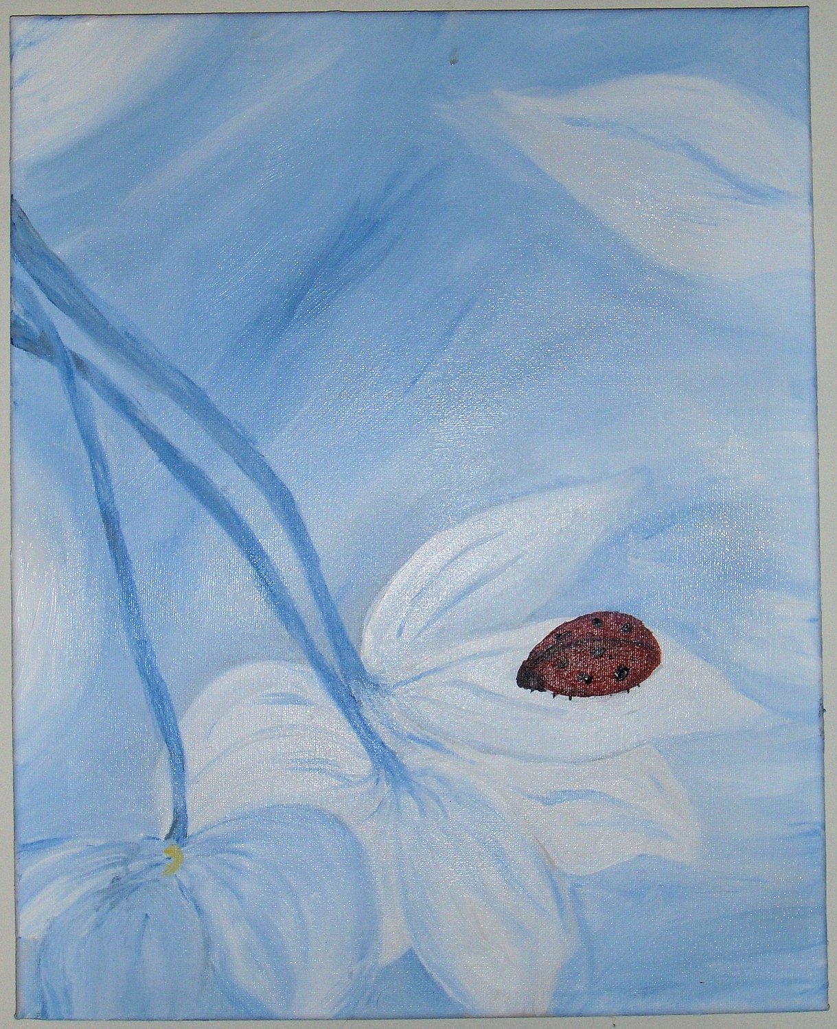 Original 16x20 acrylic painting ladybug on flower wall art