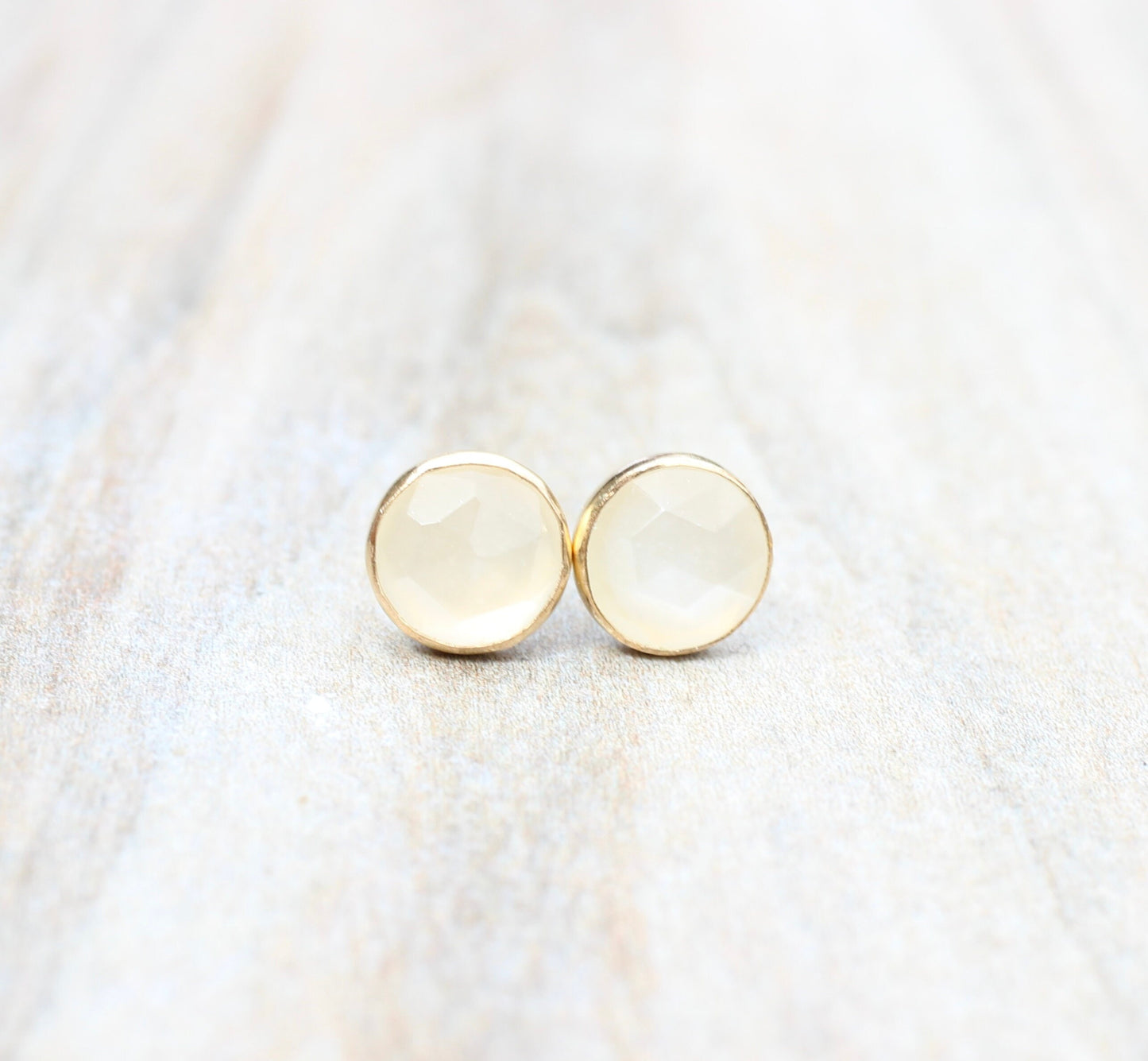 Sterling Silver Moonstone Earrings // Rose Cut White Moonstone Stud Earrings // 6mm Moonstone Cabochon Earrings // Gemstone Studs