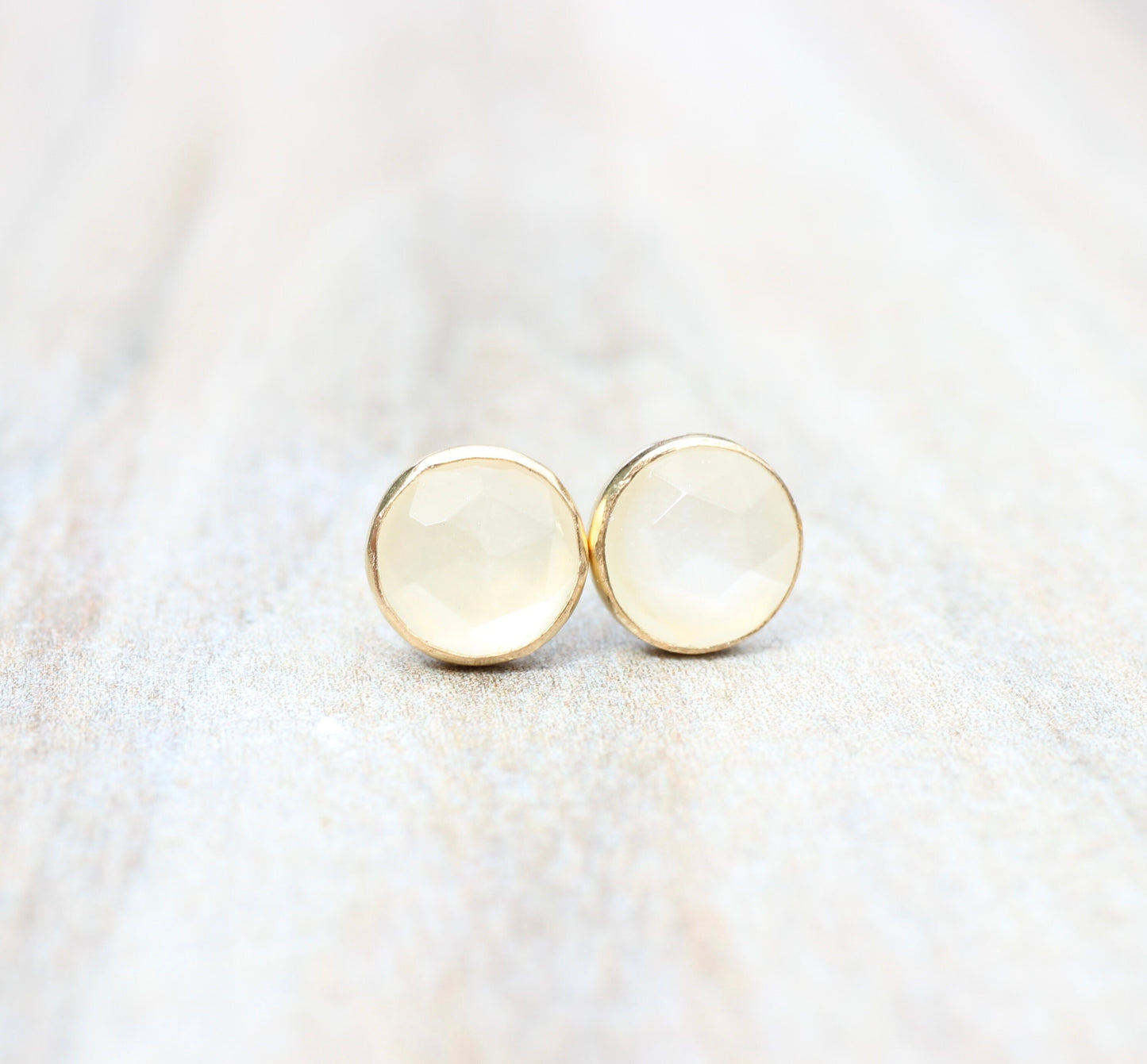 Sterling Silver Moonstone Earrings // Rose Cut White Moonstone Stud Earrings // 6mm Moonstone Cabochon Earrings // Gemstone Studs