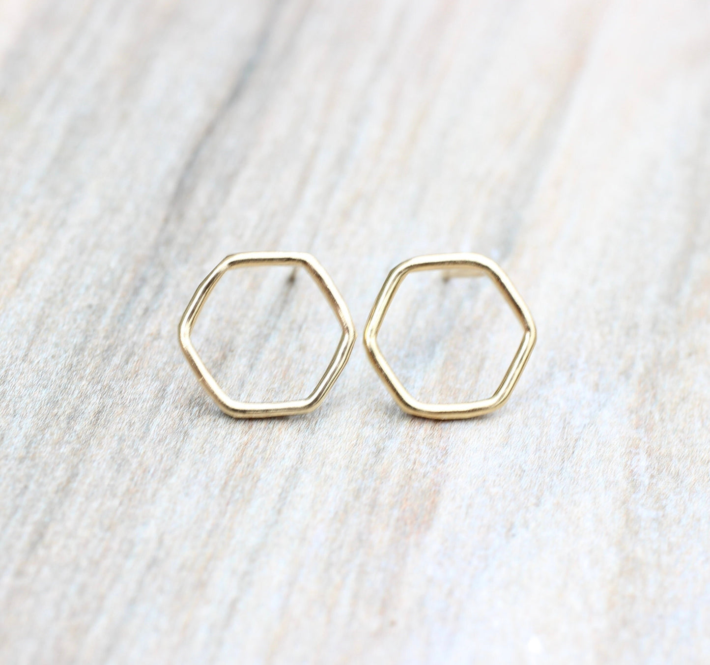 Gold Hexagon Stud Earrings // 14k Gold Filled Open Geometric Studs // Minimalist Gold Studs