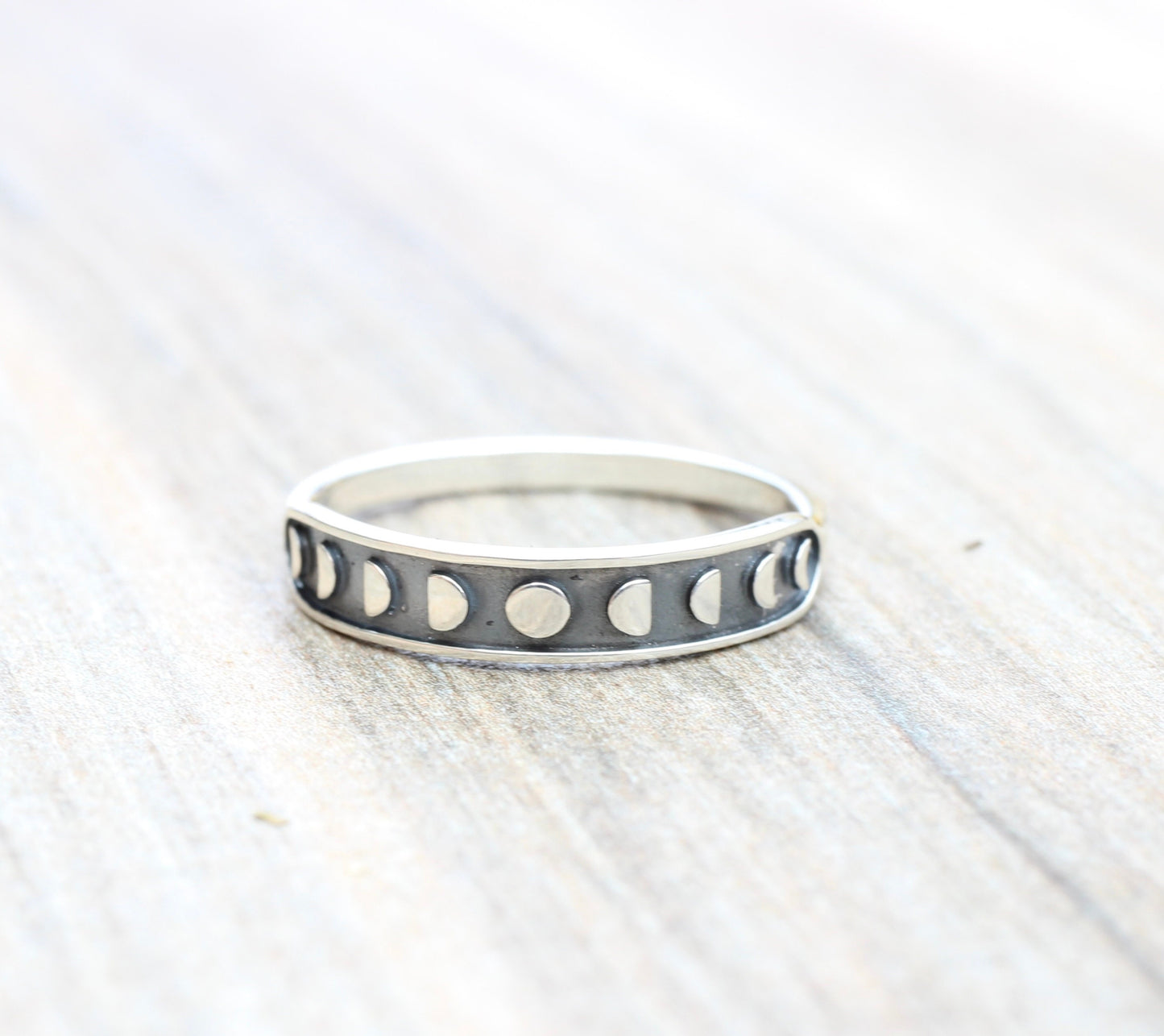 Sterling Silver Moon Phase Ring // Personalized Ring with Custom Inside Engraving - Custom Stacking Ring - Engraved Ring