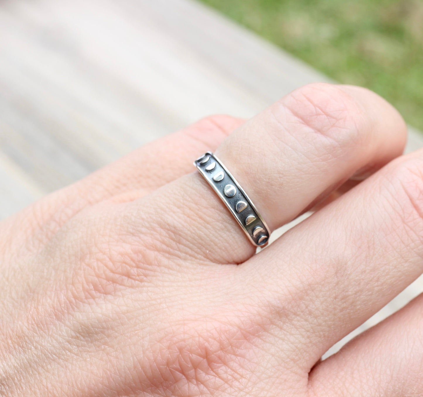 Sterling Silver Moon Phase Ring // Personalized Ring with Custom Inside Engraving - Custom Stacking Ring - Engraved Ring