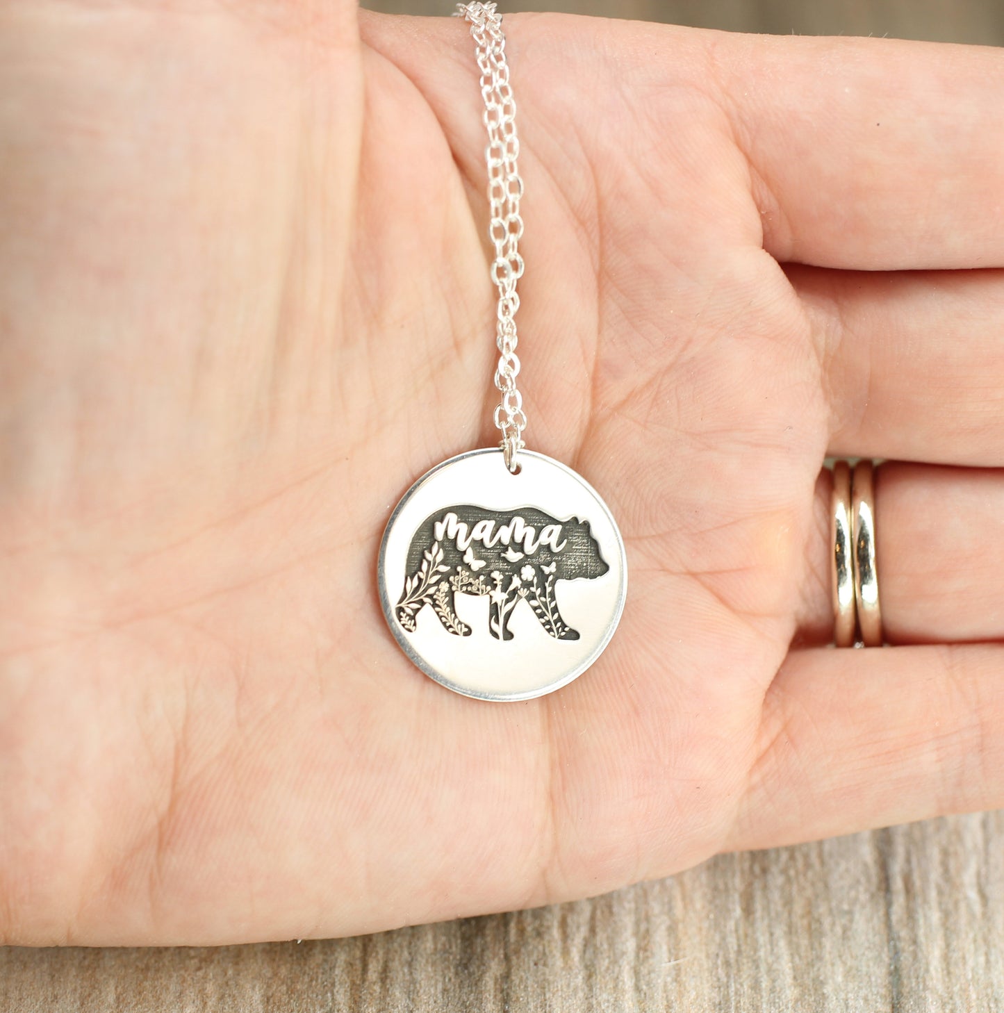 Mama Bear Necklace // Sterling Silver Mama Bear Necklace // Engraved Mother's Necklace Mother's Day Gift