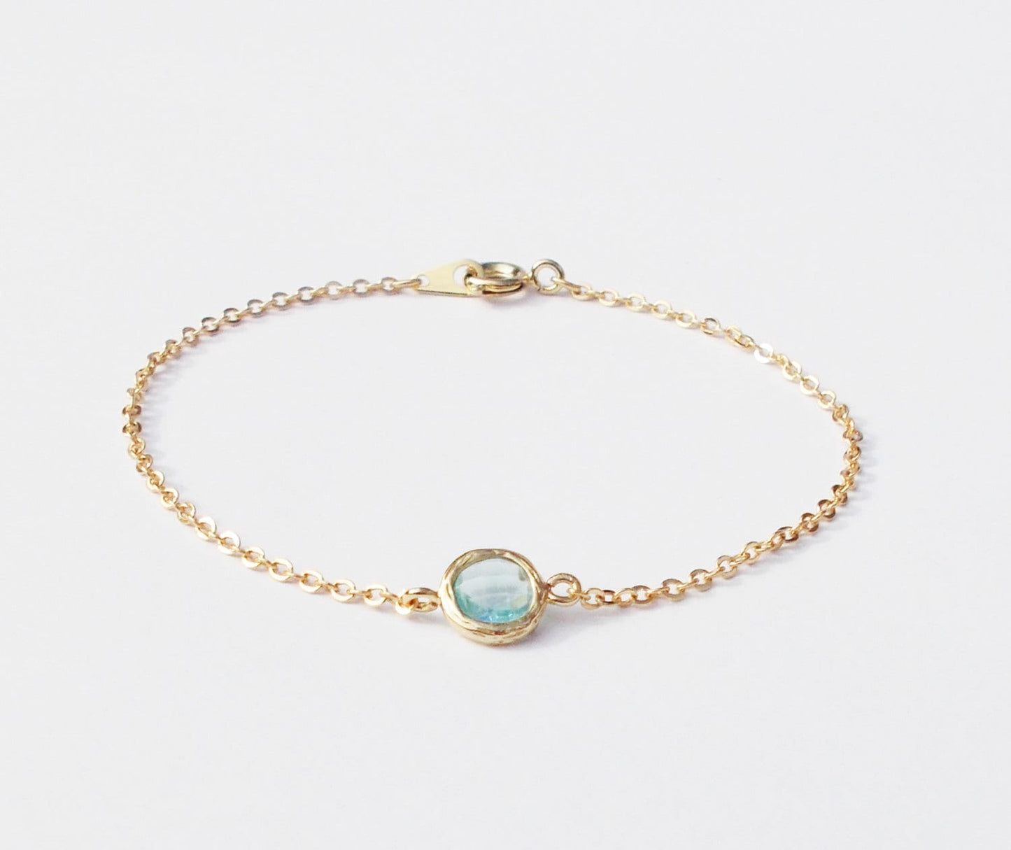 Gold and Aqua Glass Connector Stacking Bracelet - BridesMaid Gift - Gemstone Bracelet - March Birthstone
