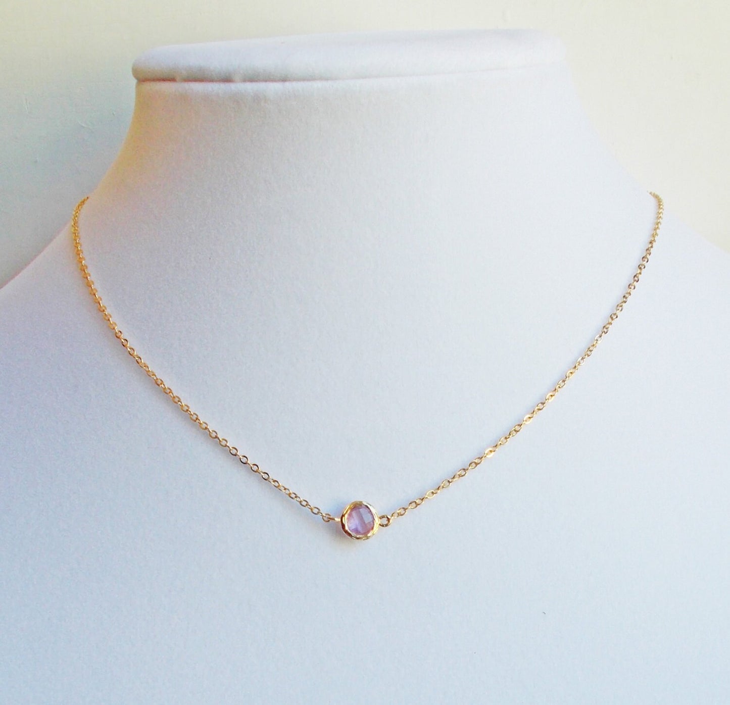 Mini Lavender Pop 16K Gold Plated Stacking Necklace - BridesMaid Gift - Gemstone Necklace - Light Amethyst Stone Necklace