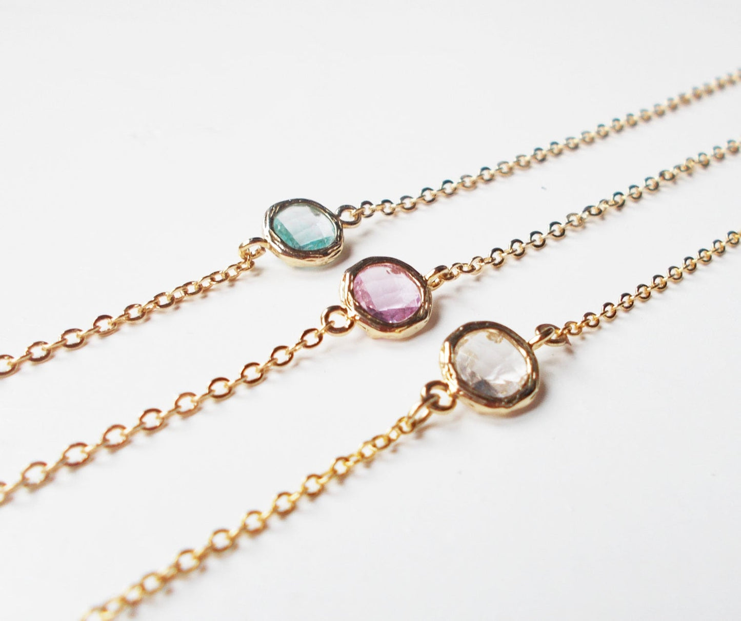 Mini Pop of Color Gold and Glass Connector Stacking Necklace - BridesMaid Gift - Gemstone Necklace - Birthstone - Mother's Day Gift