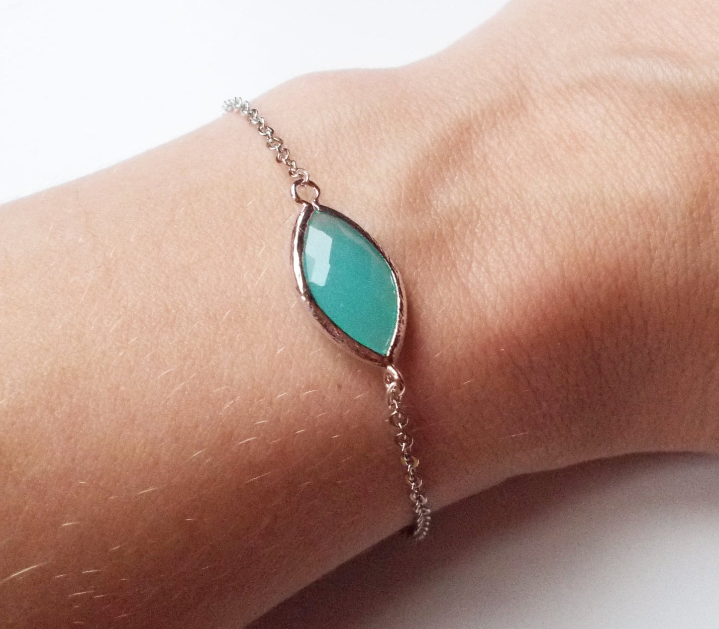 Turquoise Pop Silver Stacking Bracelet- BridesMaid Gift - Gemstone Bracelet- Mint Bracelet