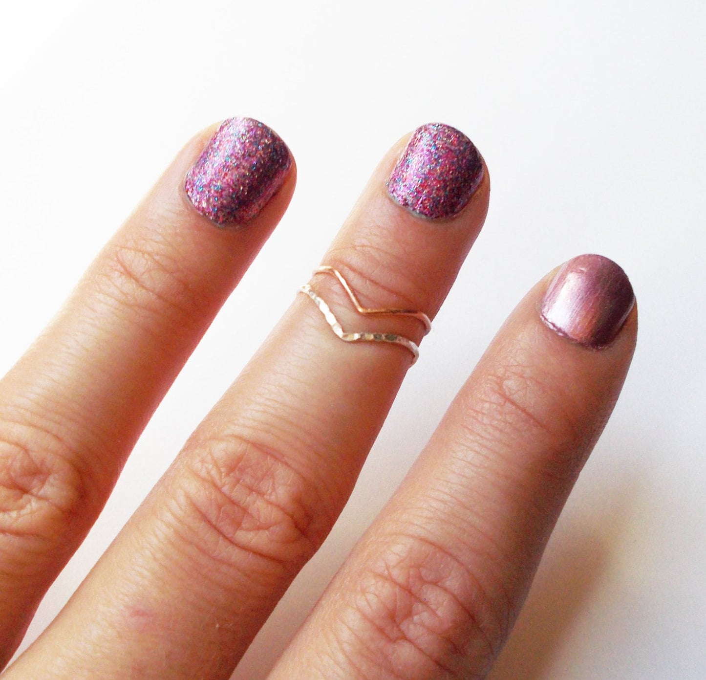 One Rose Gold Filled Chevron Knuckle Ring - Stackable