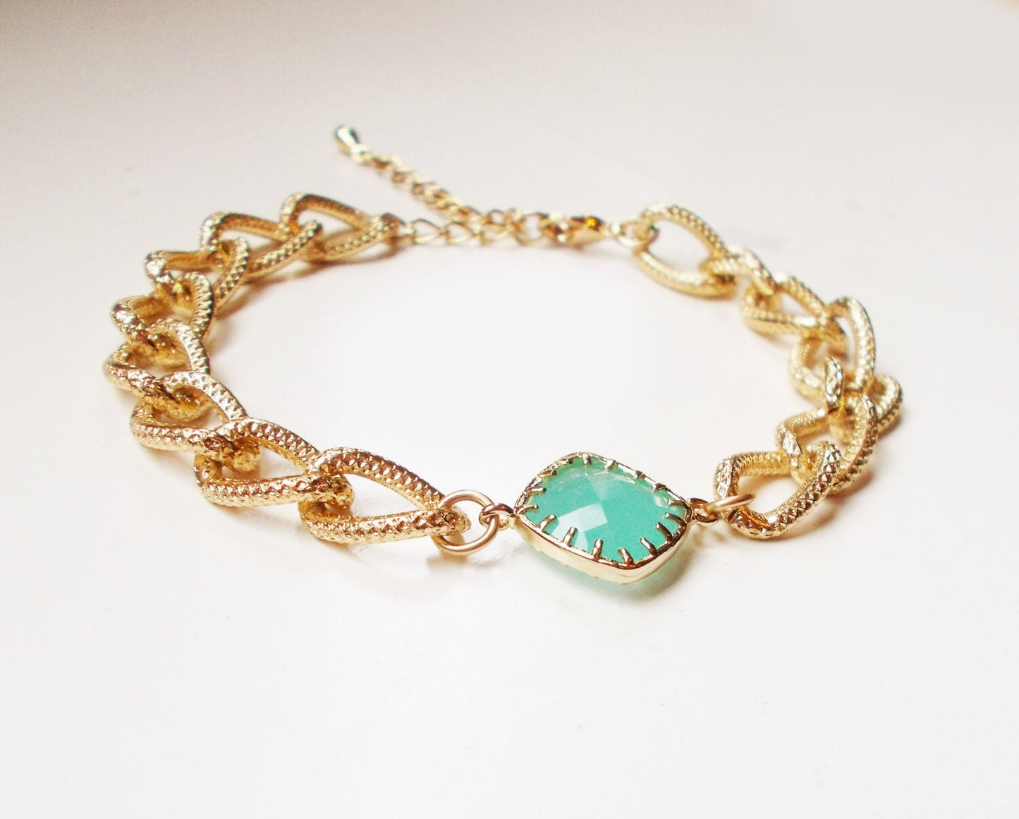 Chunky Mint Stone Bracelet - Gold Plated Stacking Bracelet - Gemstone Bracelet - Turquoise
