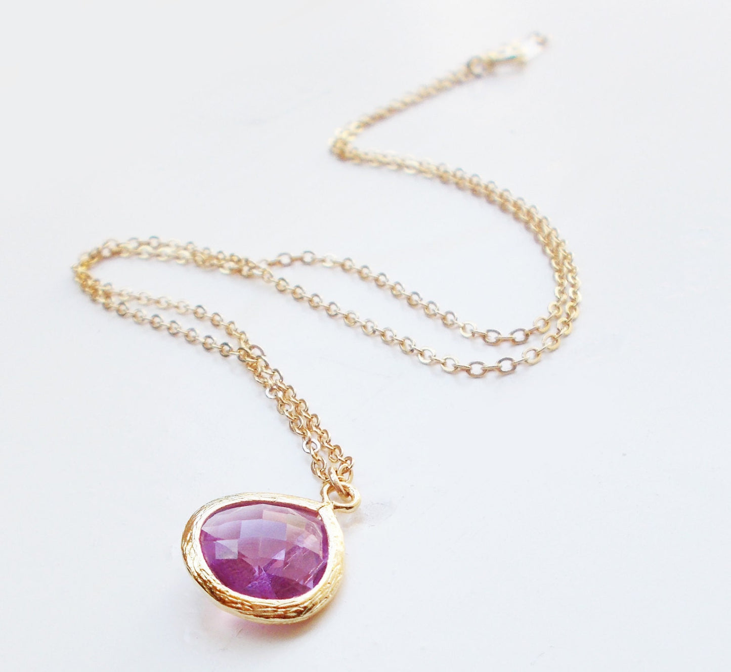 Lavender Teardrop Necklace - Simple Gold Lavender Pendant Necklace - GIFT FOR HER - BridesMaid Gift - Gemstone Necklace