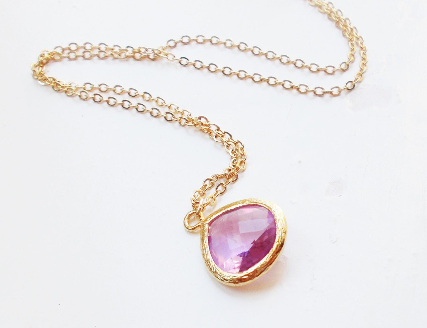 Lavender Teardrop Necklace - Simple Gold Lavender Pendant Necklace - GIFT FOR HER - BridesMaid Gift - Gemstone Necklace