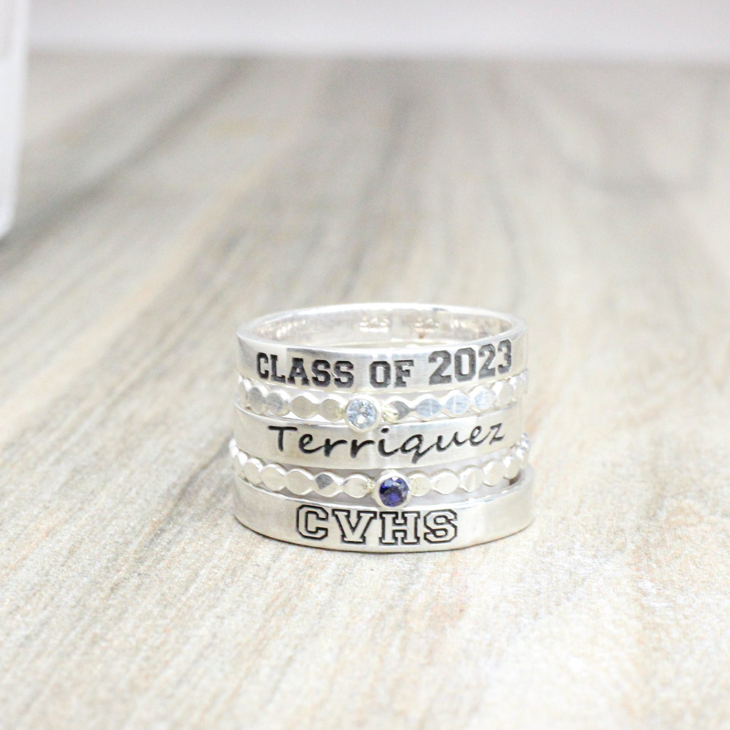 Sterling Silver Class Ring //  Personalized Ring - Custom Graduation Stacking Ring // Engraved Ring // Graduation Gift