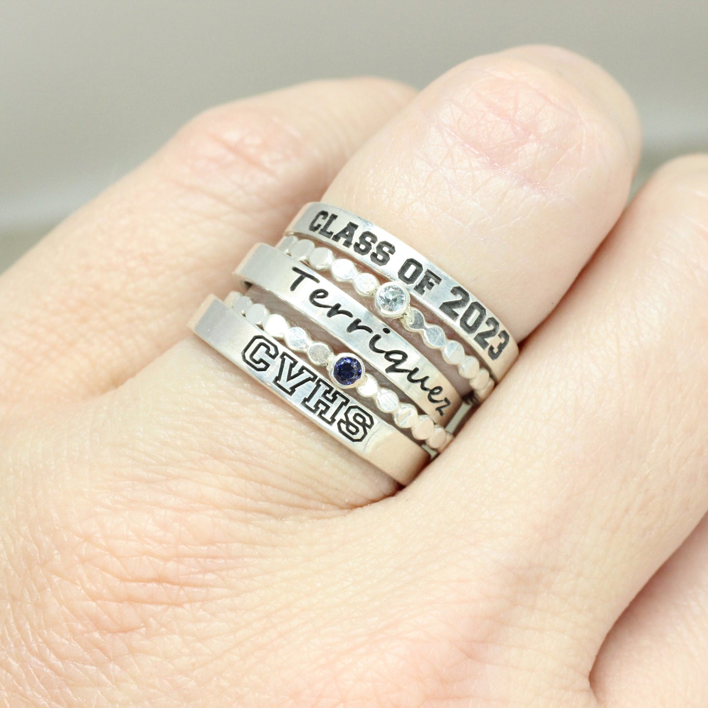 Sterling Silver Class Ring //  Personalized Ring - Custom Graduation Stacking Ring // Engraved Ring // Graduation Gift