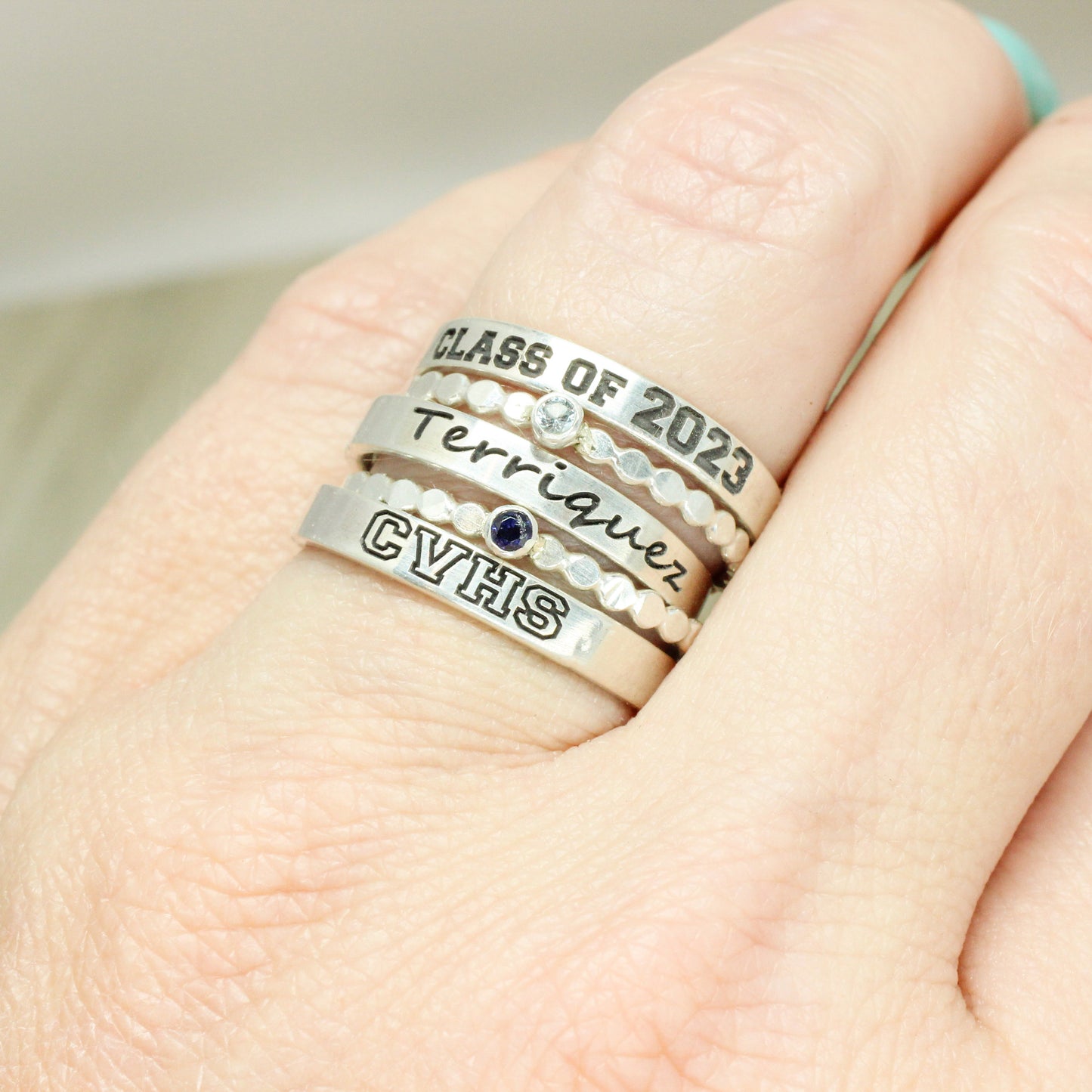 Sterling Silver Alternative Class Ring //  Personalized Custom Graduation Stacking Rings // Engraved Ring // Graduation Gift