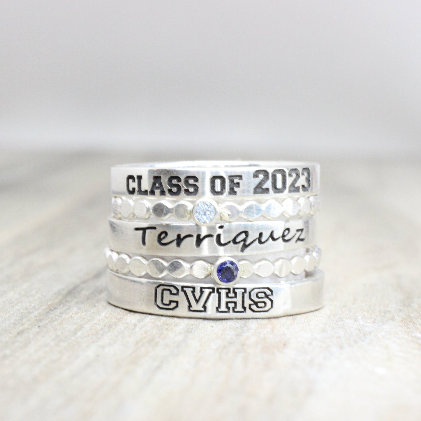 Sterling Silver Alternative Class Ring //  Personalized Custom Graduation Stacking Rings // Engraved Ring // Graduation Gift