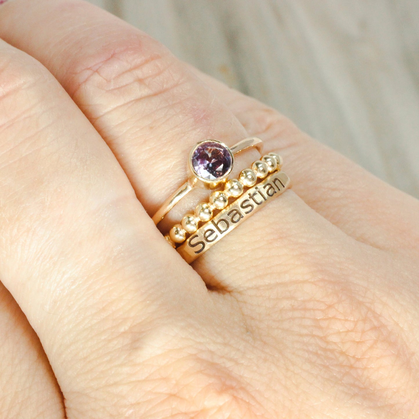 Sterling Silver Moonstone Stacking Ring // 5mm Faceted Gemstone June Birthstone Stackable Ring // Genuine Rainbow Moonstone
