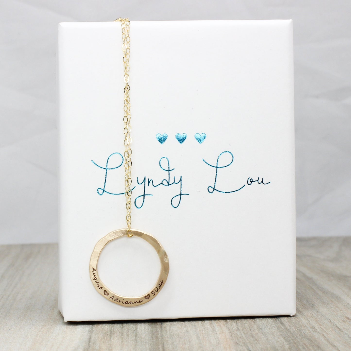 Custom Engraved Sterling Silver Hammered Circle Necklace