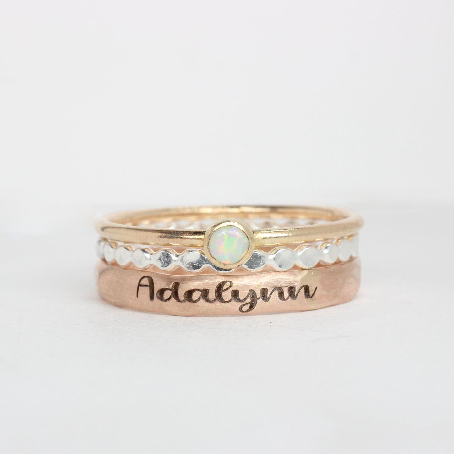 Mixed Metals Engraved Ring Set of 3