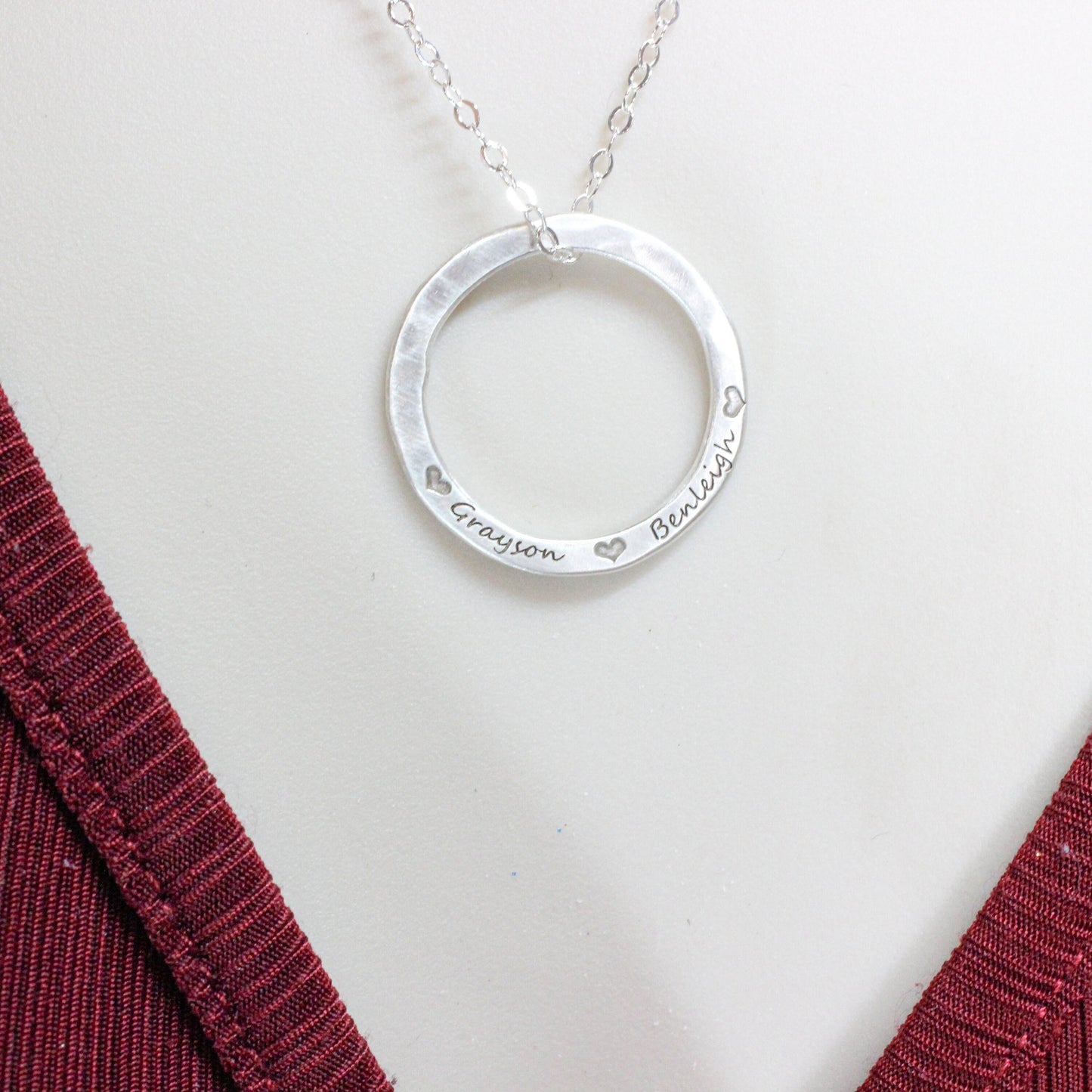 Sterling Silver Hammered Circle Necklace | Custom Engraved Pendant with Affirmations | Handmade Personalized Jewelry Gift For Her
