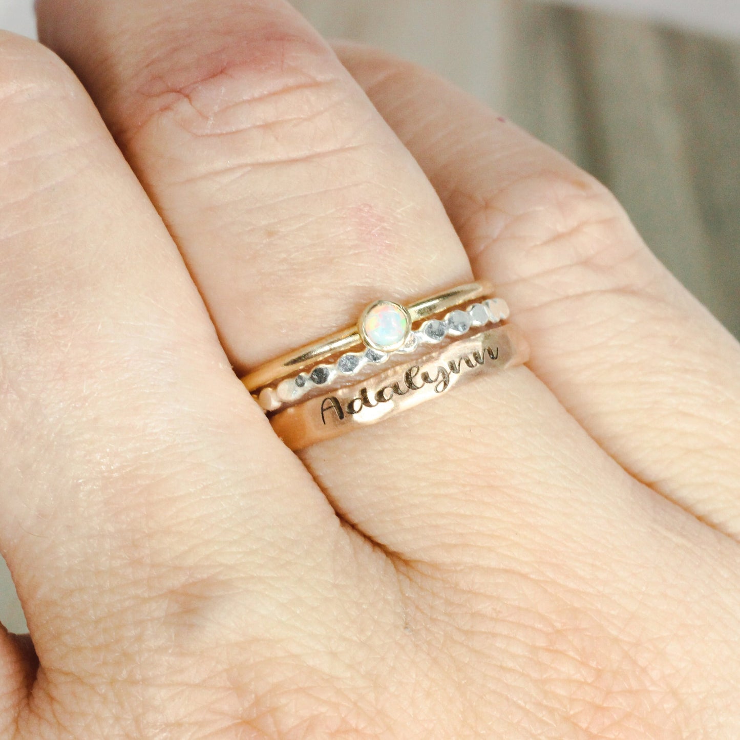 Mixed Metals Engraved Ring Set of 3