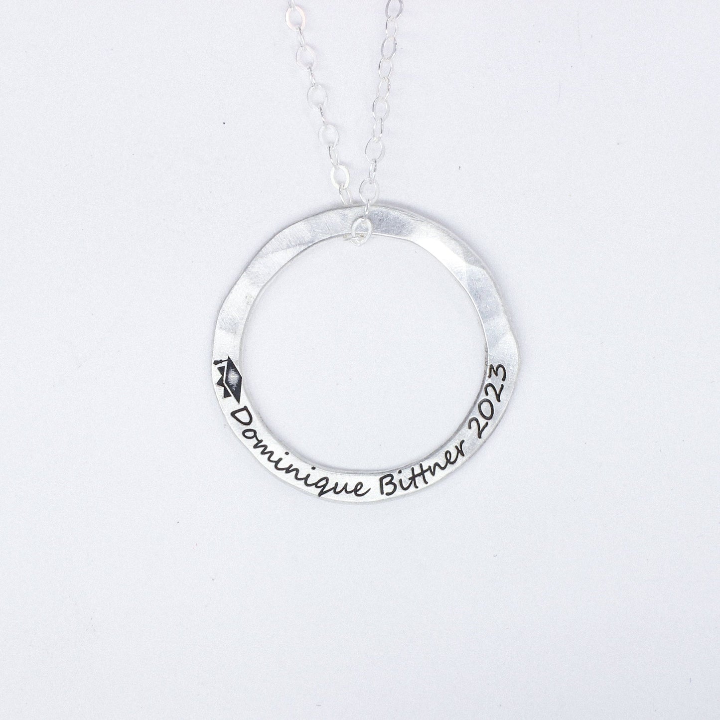 Sterling Silver Hammered Circle Necklace | Custom Engraved Pendant with Affirmations | Handmade Personalized Jewelry Gift For Her