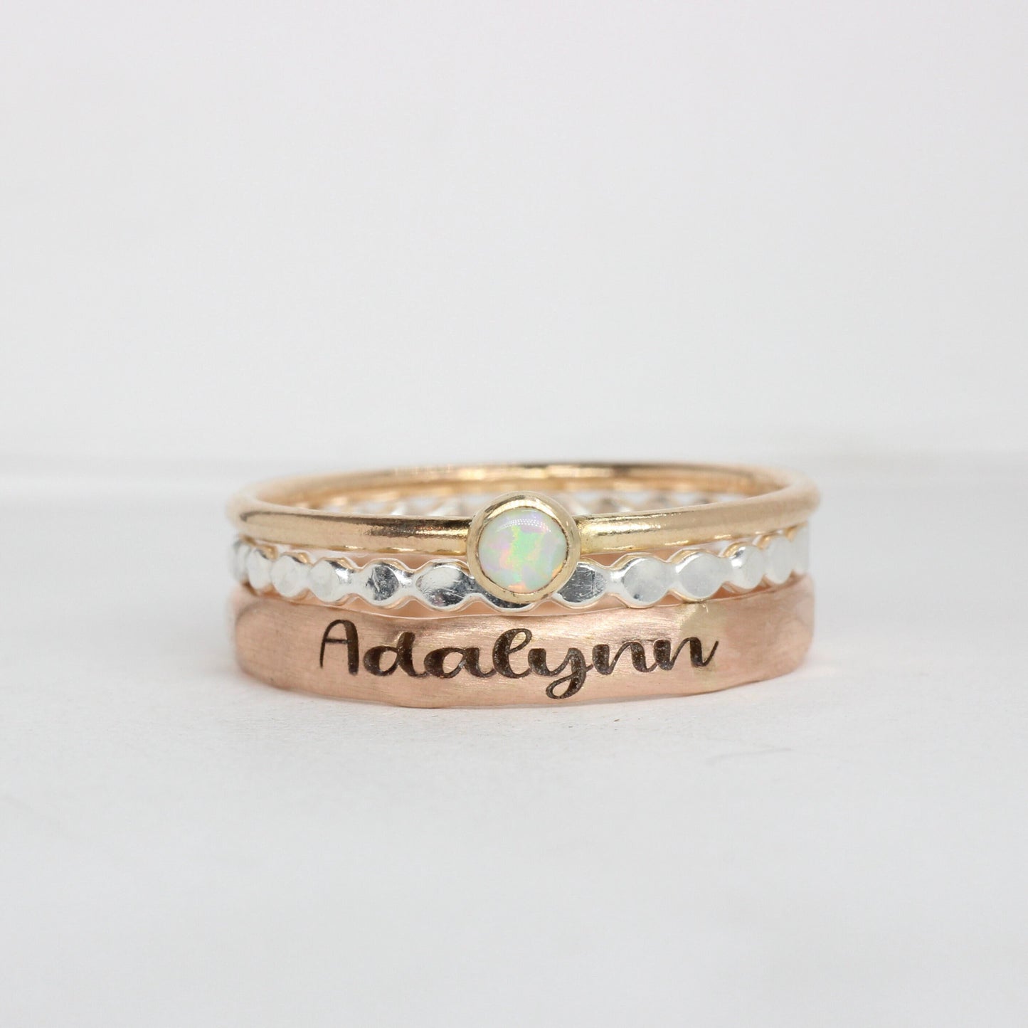 Mixed Metals Engraved Ring Set of 3
