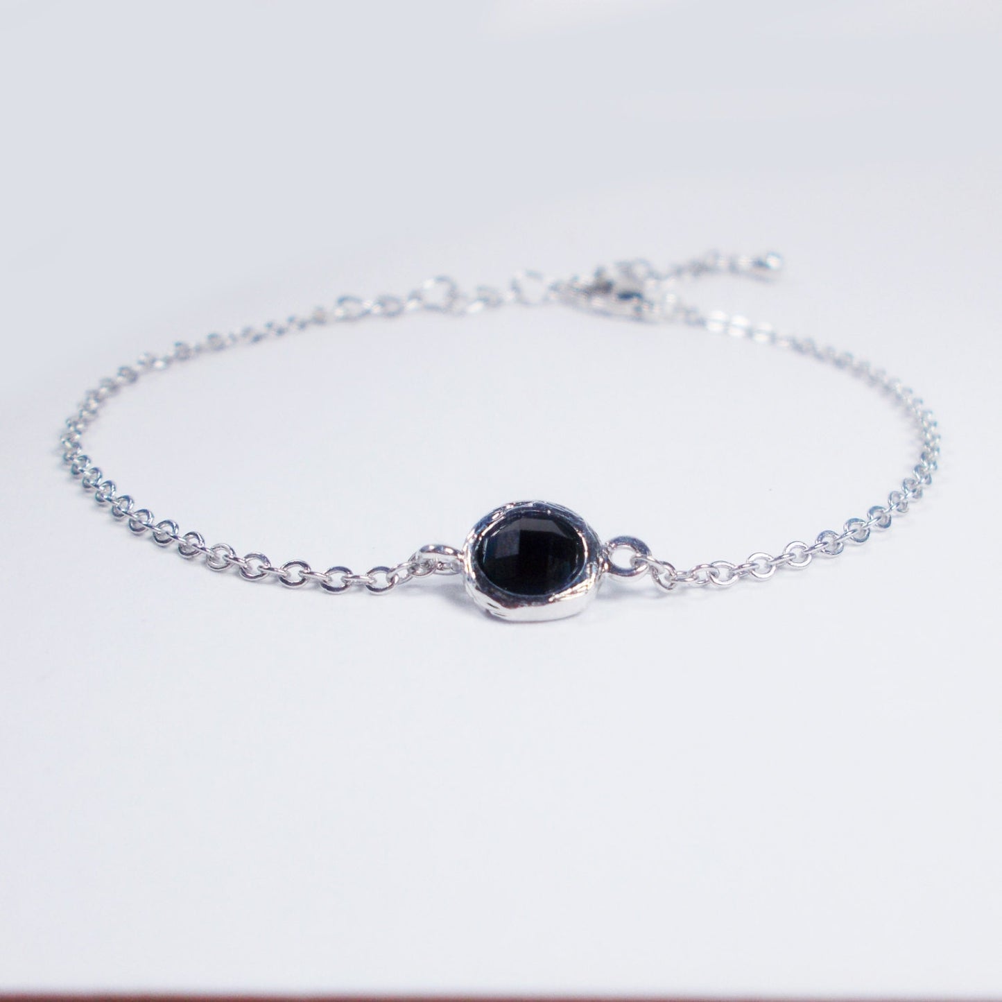 Mini Pop of Color Silver and Black Connector Stacking Bracelet - BridesMaid Gift - Black Stone Bracelet