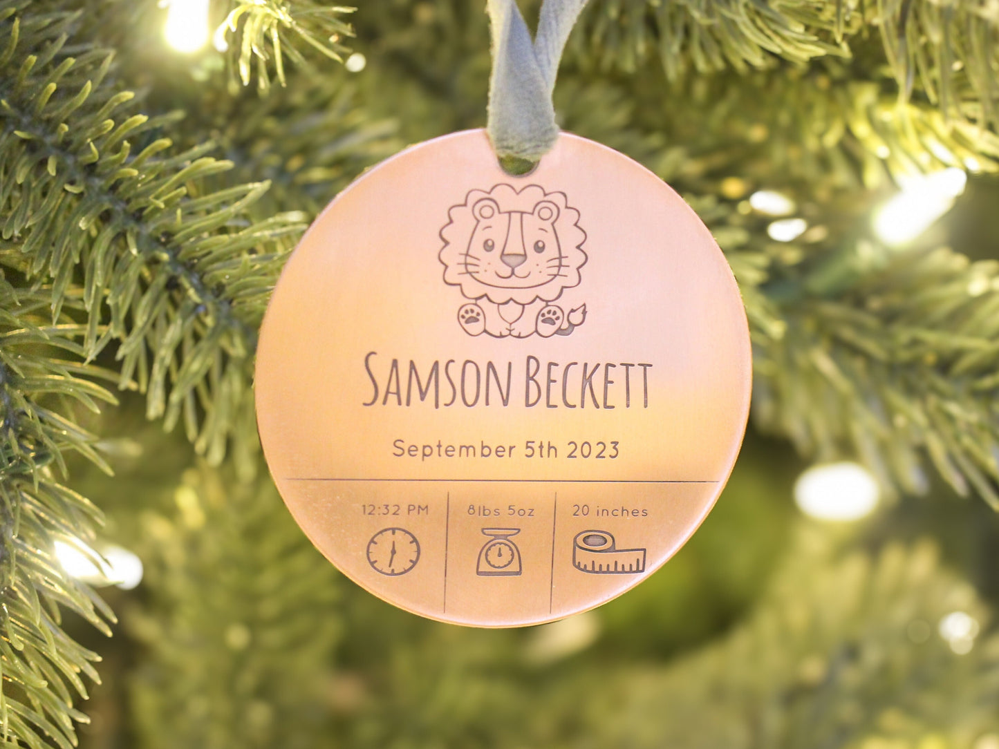 Baby's First Christmas Ornament // Copper Keepsake Christmas Gift for New Mom // Custom Baby Stats Unique Gift