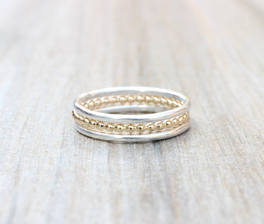 Set of 3 Simple Sterling Silver and 14k Gold Filled Stacking Rings