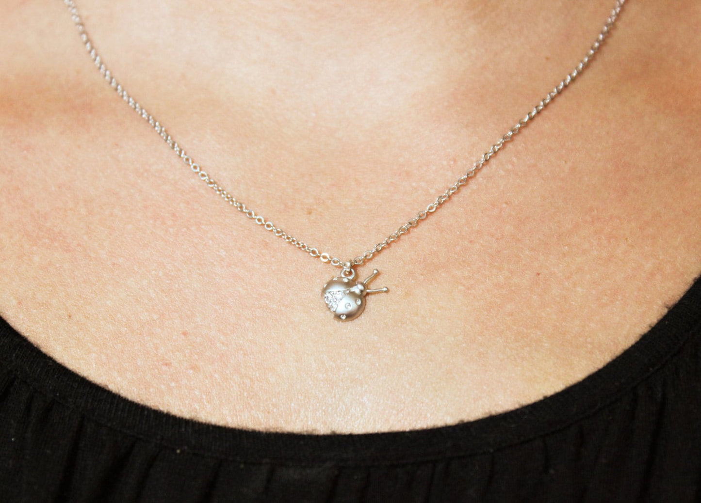 Silver Lady Bug Stacking Necklace - BridesMaid Gift - LadyBug Necklace