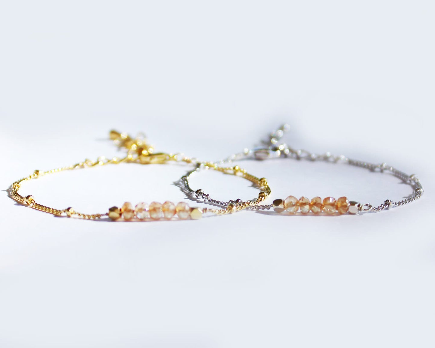 Citrine and Gold Bracelet - 14K Gold Filled or Gold Plated - Birthstone Jewelry - November Birthstone - Satellite Chain Brace