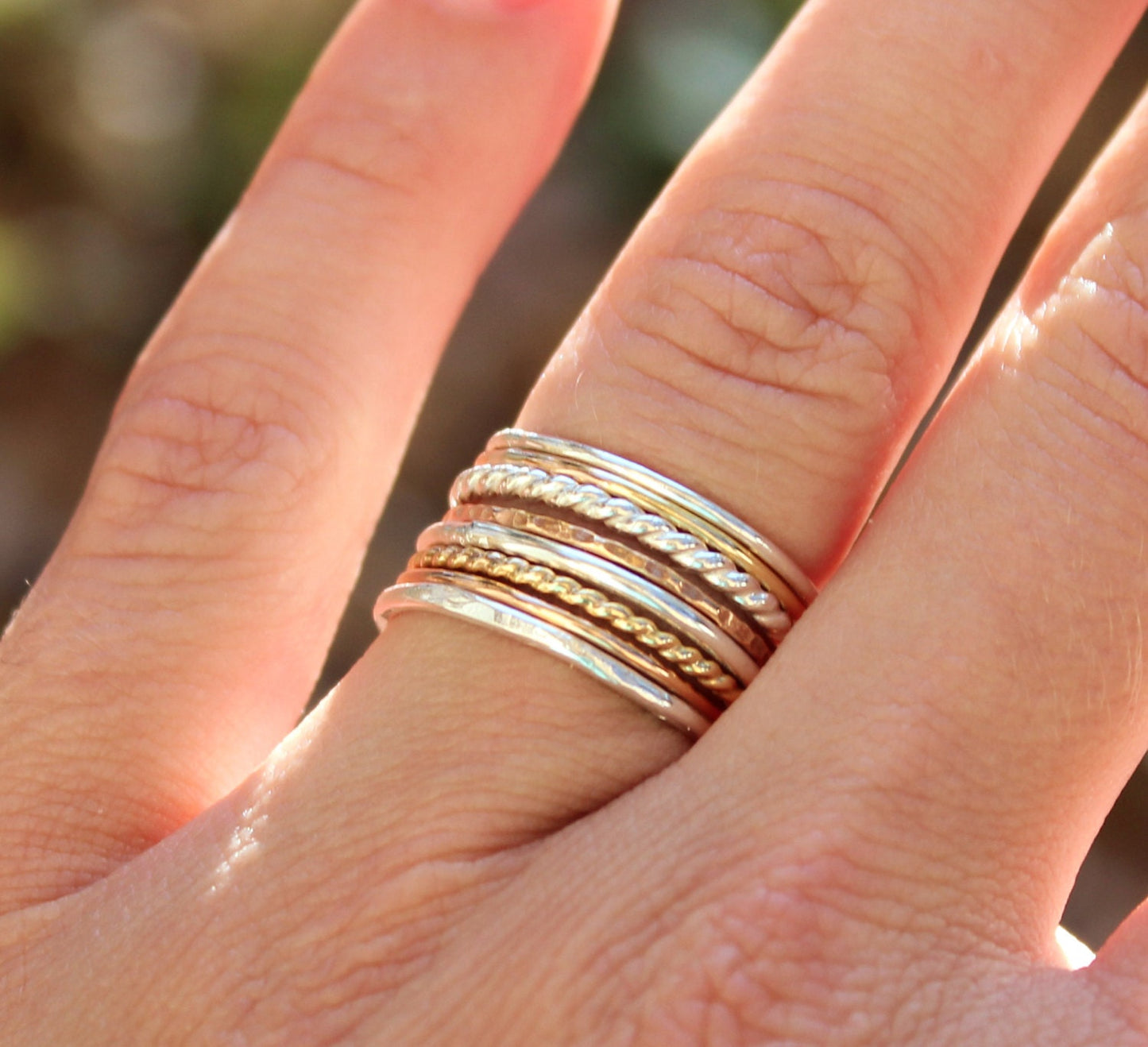 Set of 8 Tri Color Stacking Rings - Sterling Silver, 14K Rose Gold Filled, and 14K Gold Filled - Mixed Metals
