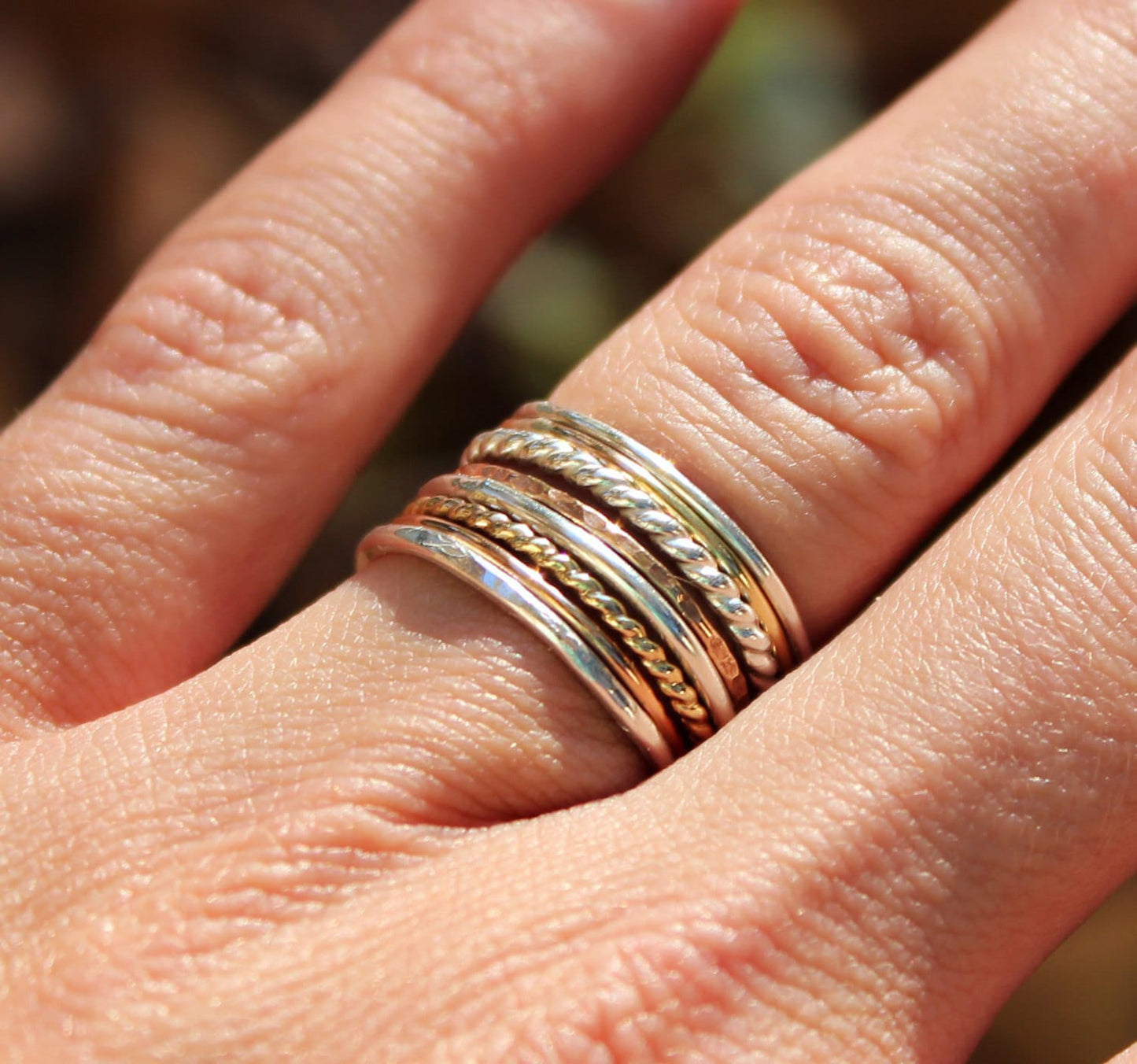 Ready to Ship Size // Set of 8 Tri Color Stacking Ring Set - Sterling Silver, 14K Rose Gold Filled, and 14K Gold Filled - Mixed Metals