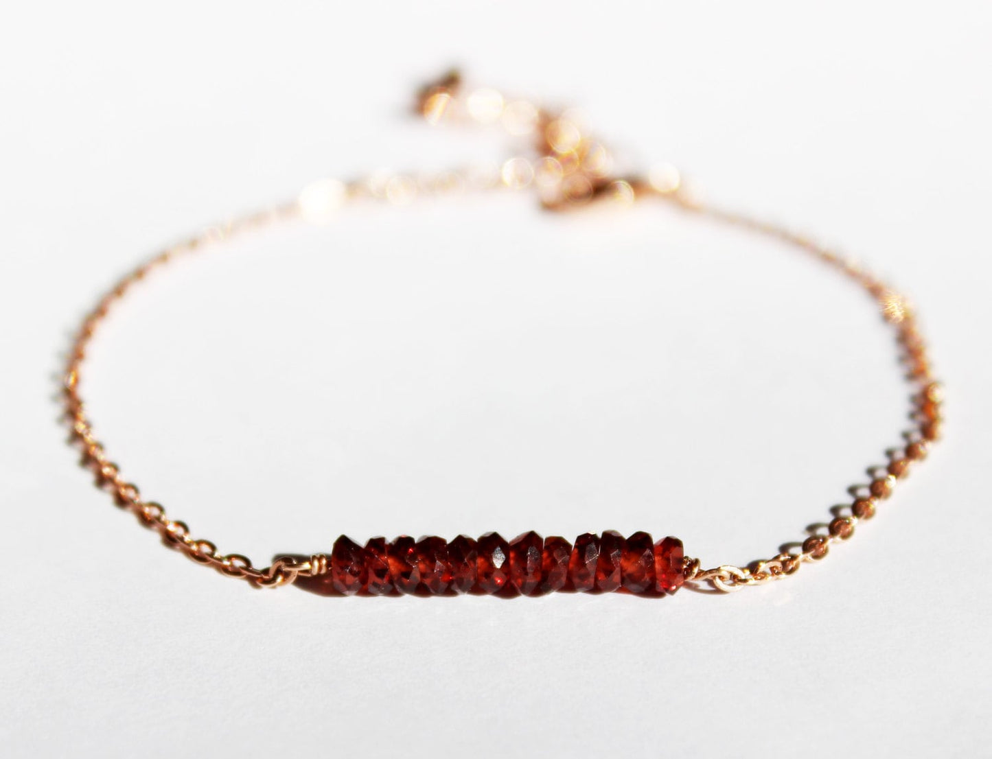 Rose Gold Garnet Beaded Bracelet - Minimalist Jewelry - January Birthstone Bead Bar Bracelet - Rose Gold Jewelry