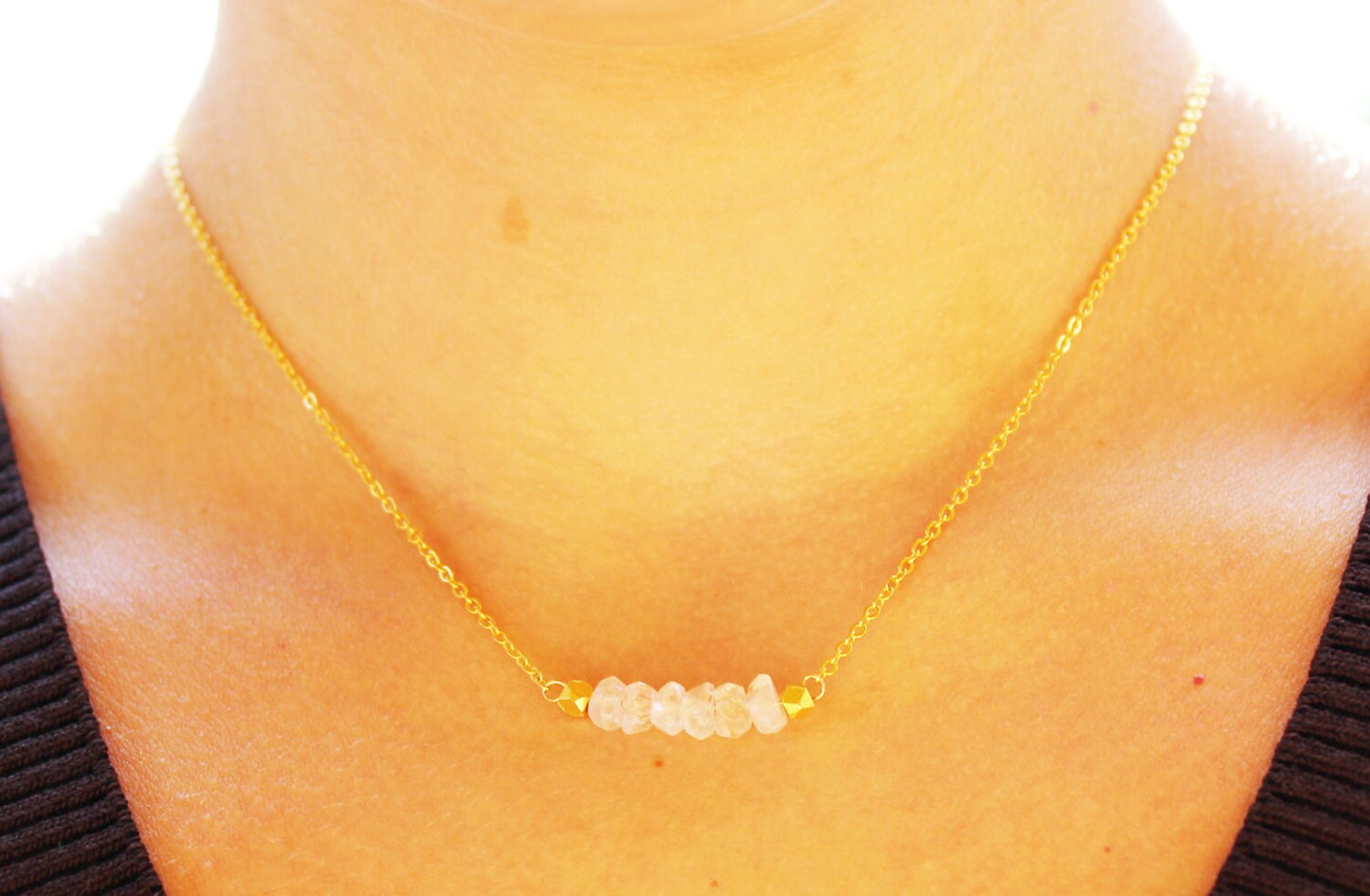 Rose Quartz and Gold Necklace - Minimalist Jewelry - Pink and Gold Necklace
