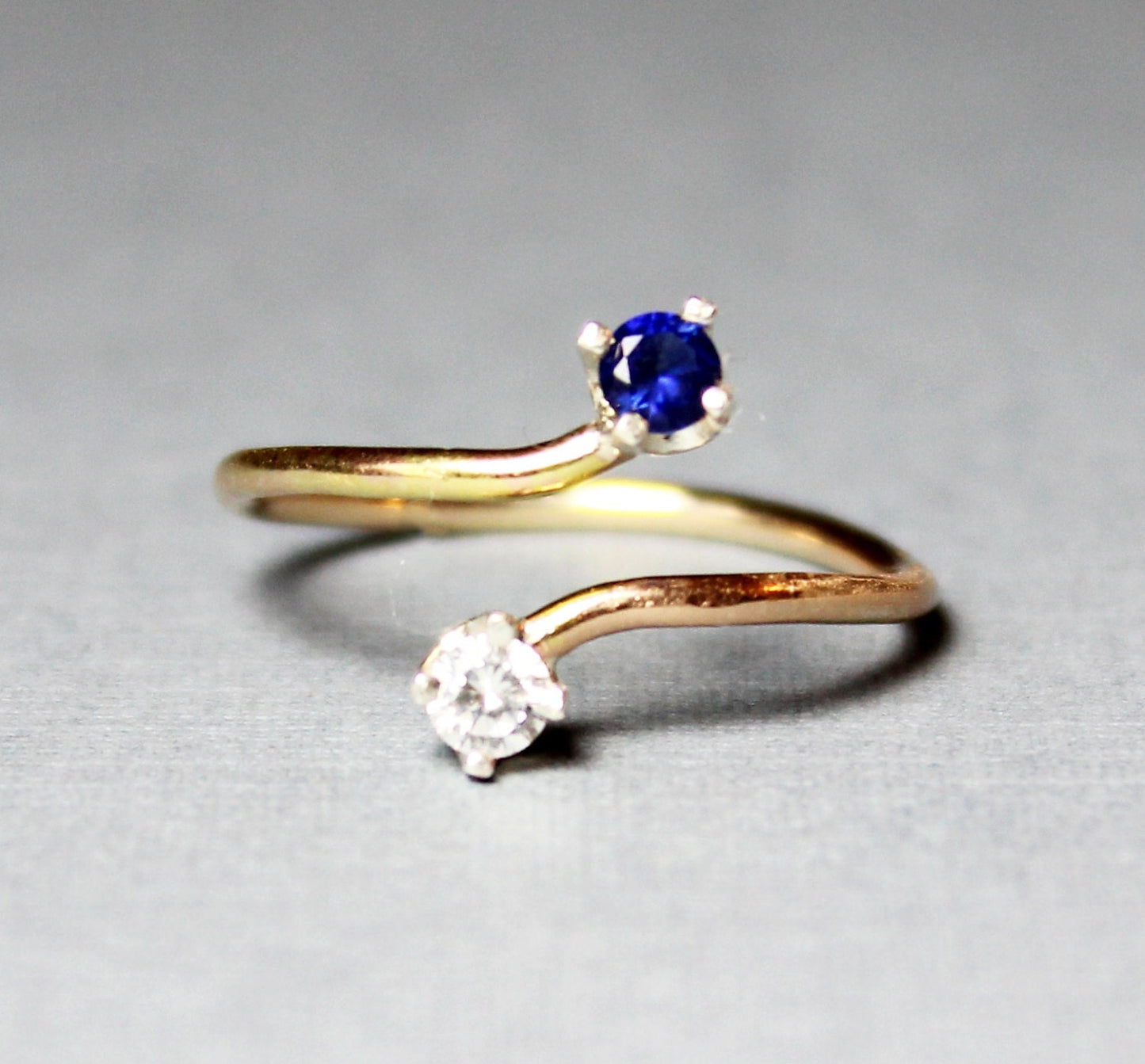 Dual Birthstone Ring - Saphhire and Diamond Cubic Zirconia Ring - 14K Gold Filled Ring -Double Birthstone Ring