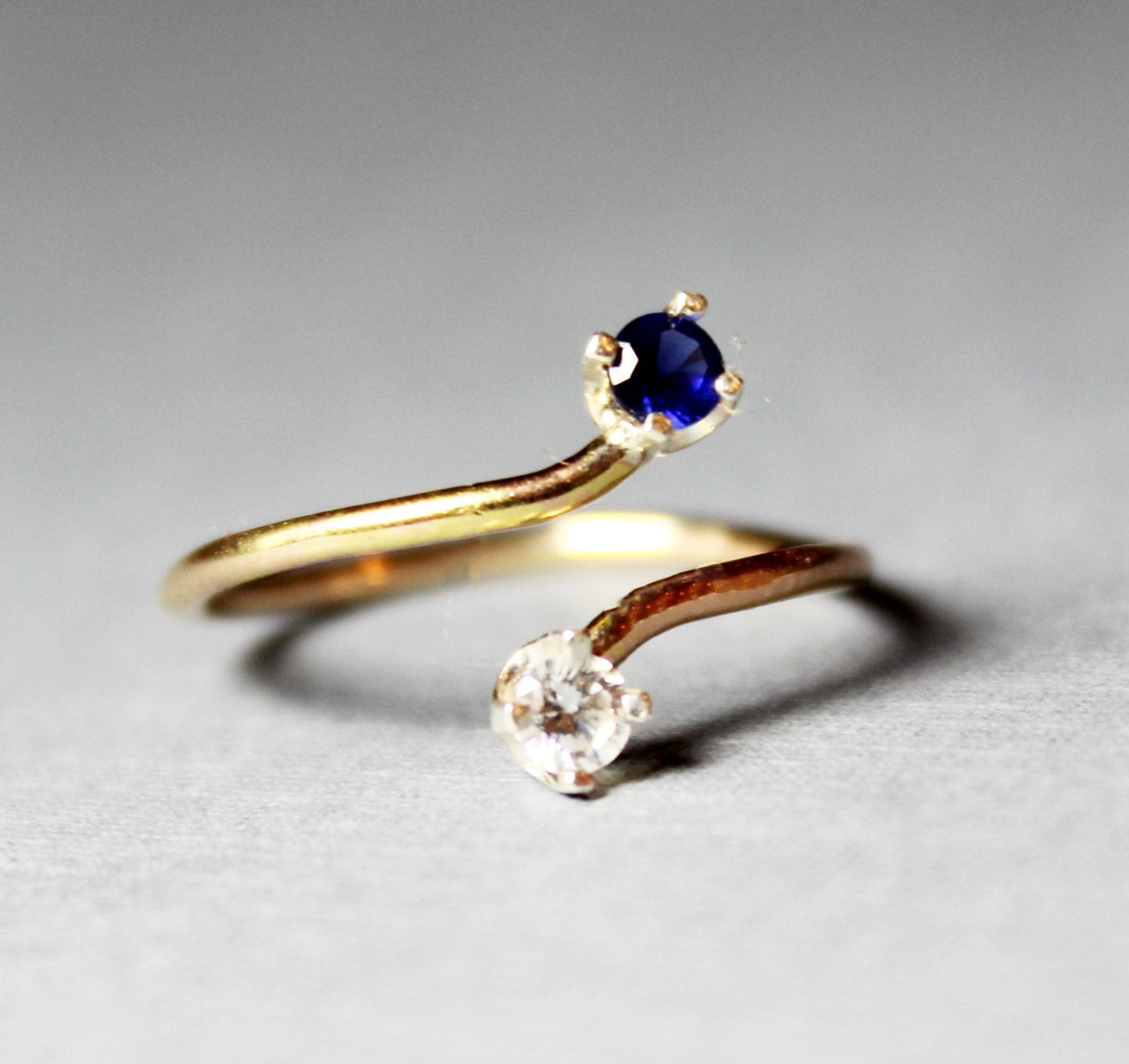 Dual Birthstone Ring - Saphhire and Diamond Cubic Zirconia Ring - 14K Gold Filled Ring -Double Birthstone Ring