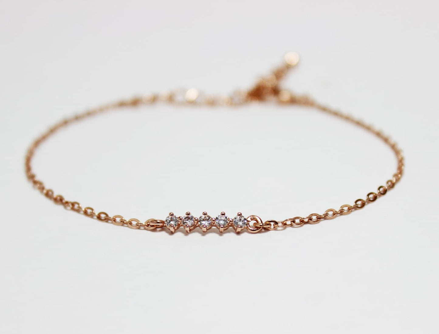 Rose Gold Cubic Zirconia Bracelet - April Birthstone Bracelet - Gemstone Bar Bracelet